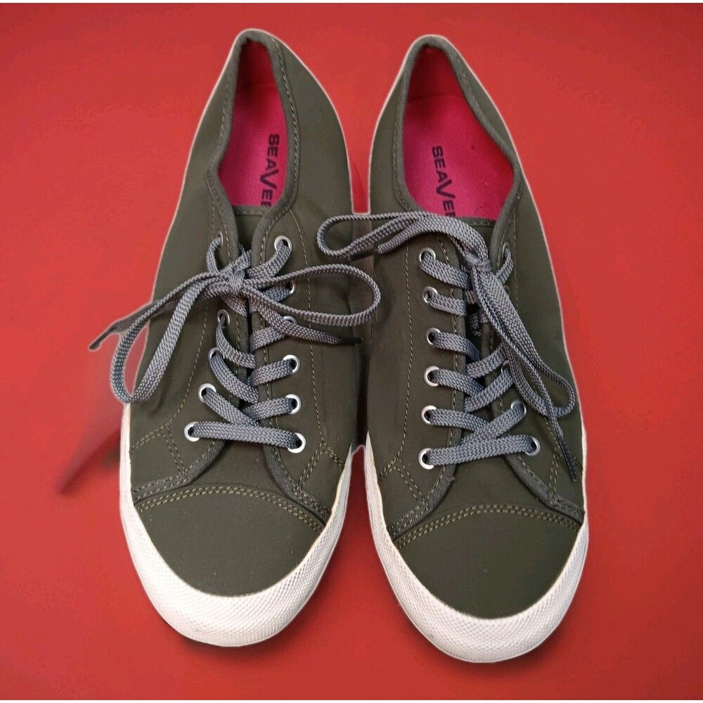 SeaVees Authentic Army Issue Olive Green Low Top Nylon Sneaker Sz 10 Retro